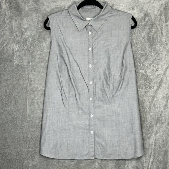Talbots Tops - Talbots 2X Shirt Top Gray Solid Sleeveless Collared Button Up Cotton Lightweight